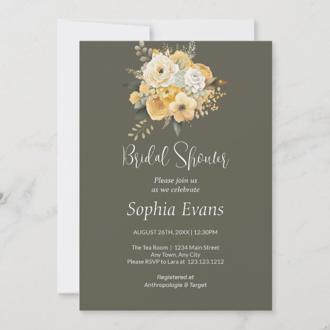 Yellow and White Floral Bouquet Bridal Shower Invitation (Front)