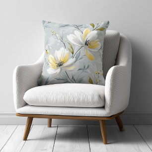 Yellow and White Floral Cushion