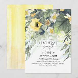 Yellow and White Floral Elegant Vintage Birthday Invitation