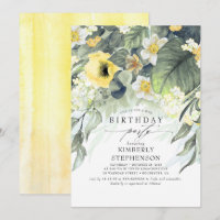Yellow and White Floral Elegant Vintage Birthday