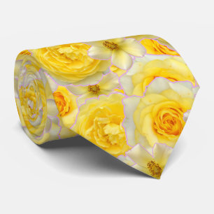 Yellow and White Floral Oversized Flowers Collage Tie