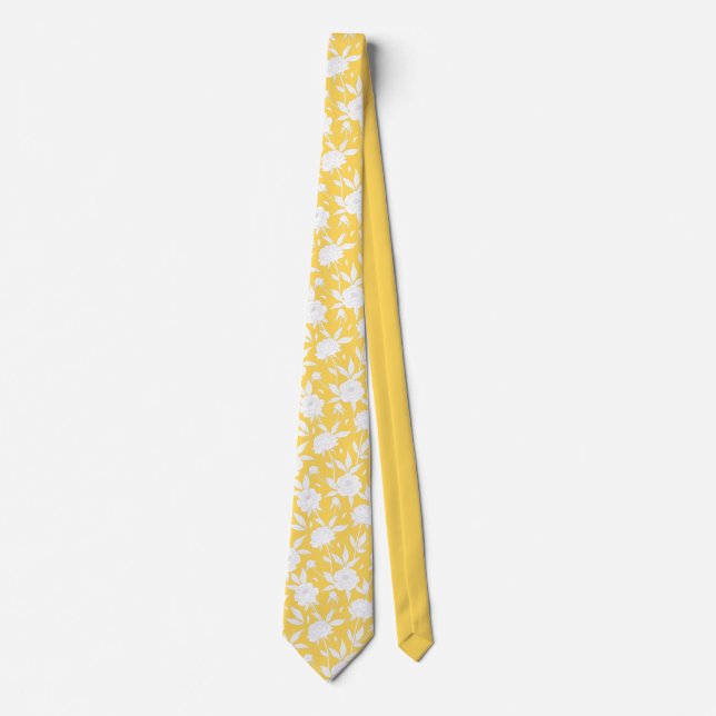 Yellow and White Floral Pattern Groomsmen Wedding  Tie (Front)