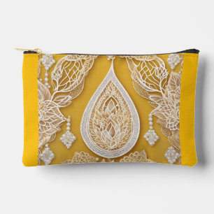 Yellow and white floral patterns AI art  Accessory Pouch