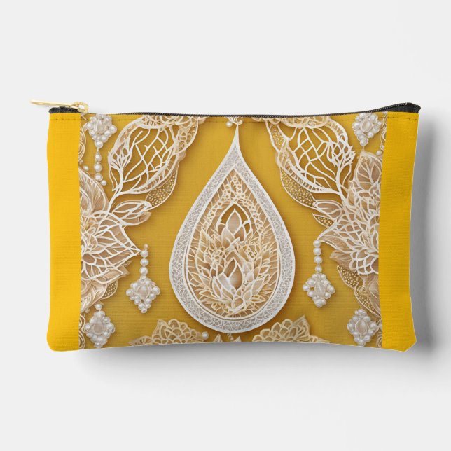 Yellow and white floral patterns AI art  Accessory Pouch (Front)