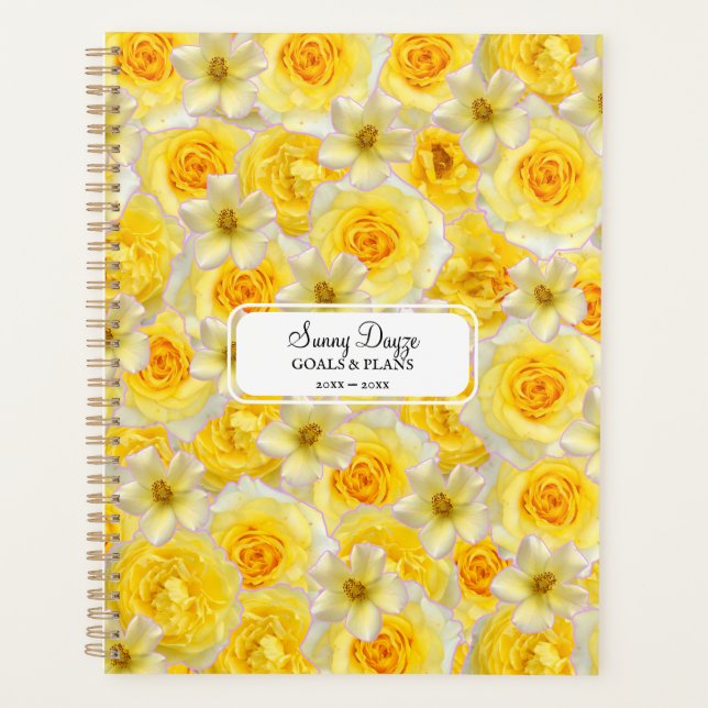 Yellow and White Floral Personalised Sunny Flowers Planner (Front)
