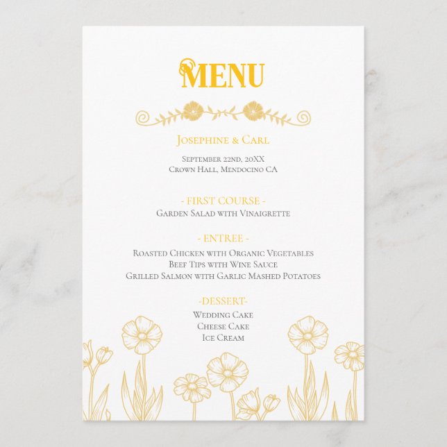Yellow and White Floral Wedding Menu (Front)