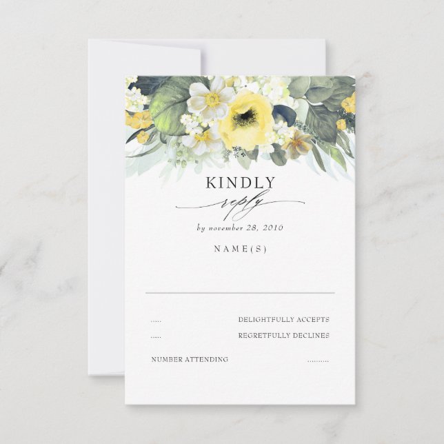 Yellow and White Floral Wedding RSVP (Front)