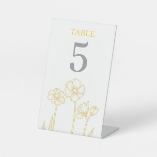 Yellow and White Floral Wedding Table Number Pedestal Sign