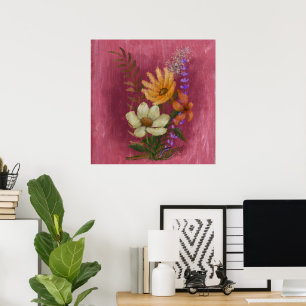 Yellow and White flower oil painting Poster