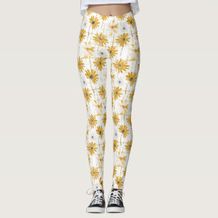 Yellow and White Flowers - Distressed Golden Plaid Leggings