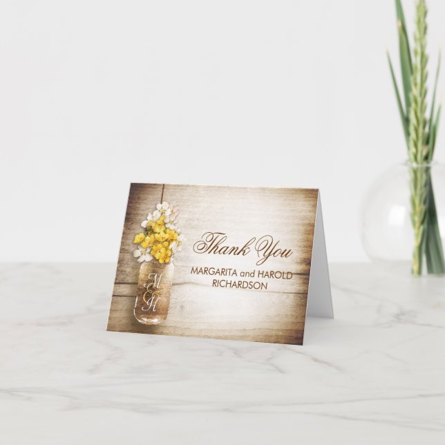 yellow and white flowers mason jar thank you cards (Front)