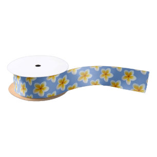 Yellow and white flowers on cornflower blue satin ribbon