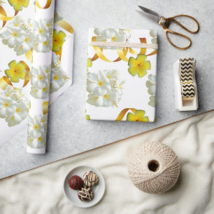 Yellow and White Frangipani Matte Wrapping Paper
