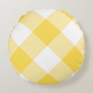 yellow and white geometric round cushion