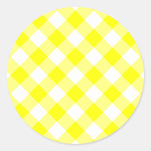 Yellow and White Gingham Classic Round Sticker