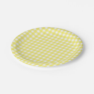 Yellow and White Gingham Design Paper Plate