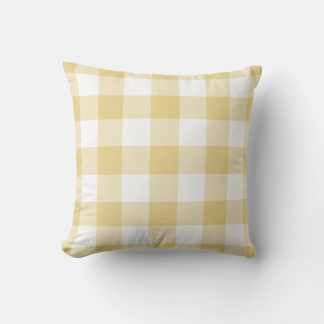 Yellow and White Gingham Pattern Chequered Cushion (Front)