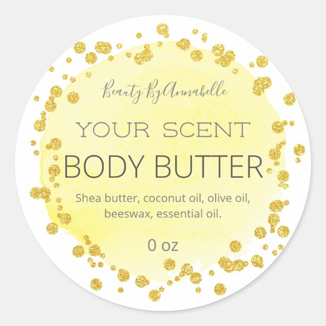 Yellow And White | Gold Dots Body Butter Labels (Front)