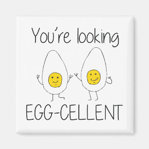 Yellow and White Hand Drawn Egg-cellent Egg puns Magnet