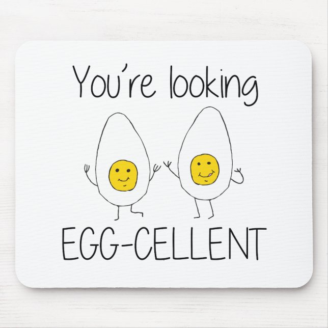 Yellow and White Hand Drawn Egg-cellent Egg puns Mouse Mat (Front)
