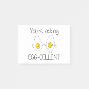 Yellow and White Hand Drawn Egg-cellent Egg puns Post-it Notes