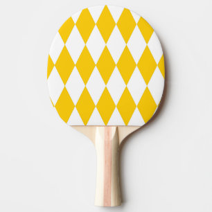 Yellow and White Harlequin Diamonds Check Design Ping Pong Paddle