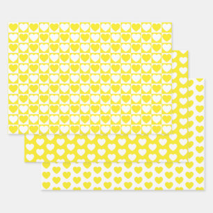 Yellow and White Hearts Wrapping Paper Sheet