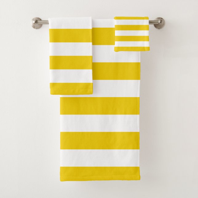 Yellow and White Horizontal Stripes Bath Towel Set (Insitu)