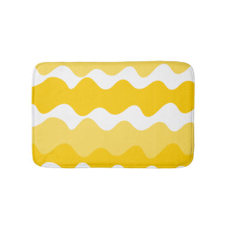 Yellow and white horizontal wavy pattern bath mat