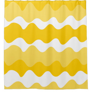 Yellow and white horizontal wavy pattern shower curtain