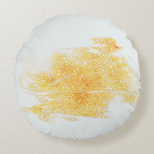 Yellow and white illustration round cushion