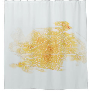 Yellow and white illustration shower curtain
