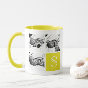 Yellow and White Instagram Photo Collage Monogram Mug