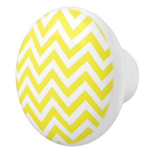 Yellow and White Large Chevron ZigZag Pattern Ceramic Knob