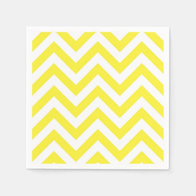 Yellow and White Large Chevron ZigZag Pattern Napkin (Front)