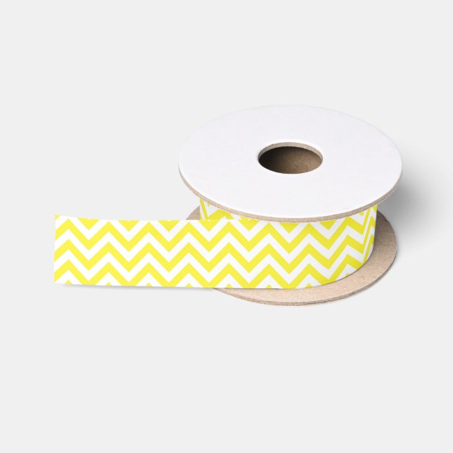 Yellow and White Large Chevron ZigZag Pattern Satin Ribbon (Spool)
