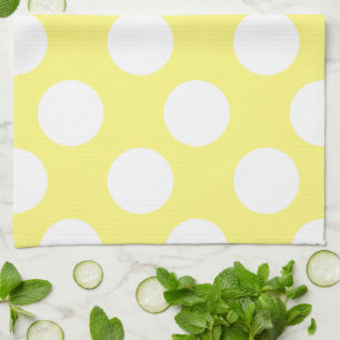 Yellow and White Large Polka Dot Kitchen Towel