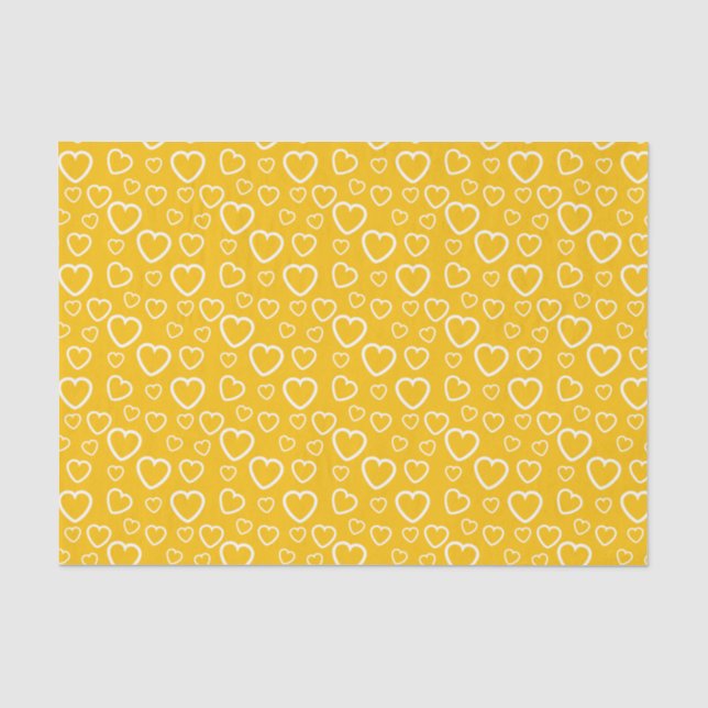 Yellow and White Love Hearts Pattern Tissue Paper (Front)