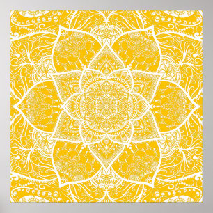 Yellow and White Mandala - Loergann in Honey Poster