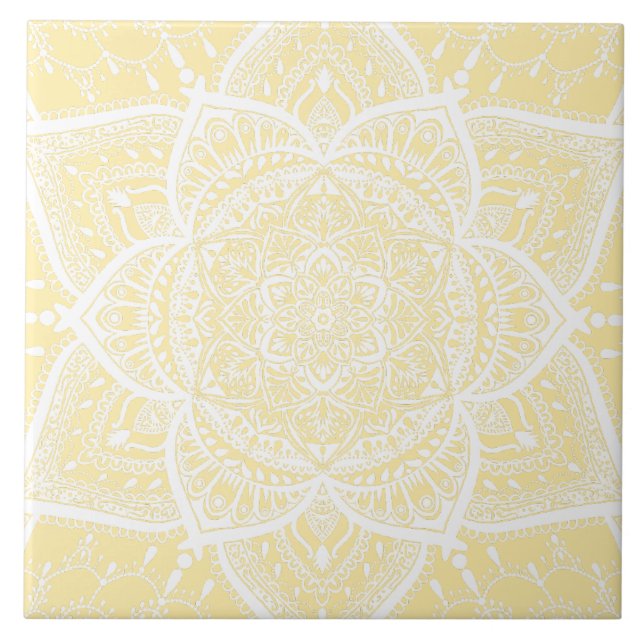 Yellow and White Mandala - Loergann in Magnolia Tile (Front)