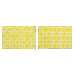 Yellow and White Mediterranean Tile Patterned Pillowcase