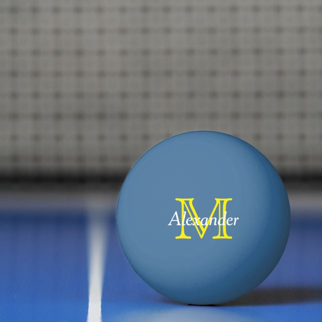 Yellow and White Monogram on Blue Ping Pong Ball (Net)