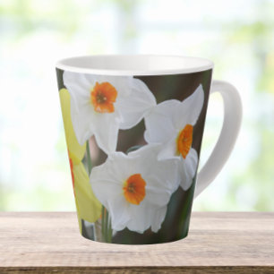 Yellow and White Narcissus Floral Latte Mug