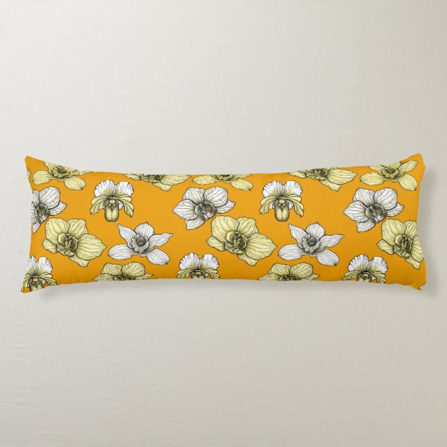 Yellow and white orchid flowers body cushion (Front)