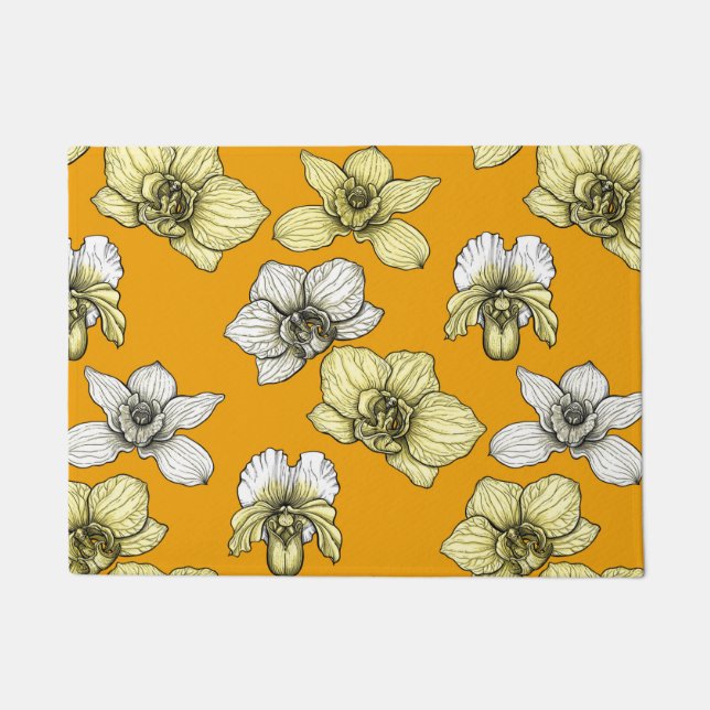 Yellow and white orchid flowers doormat (Front)