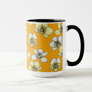 Yellow and white orchid flowers mug