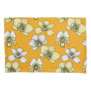 Yellow and white orchid flowers pillowcase