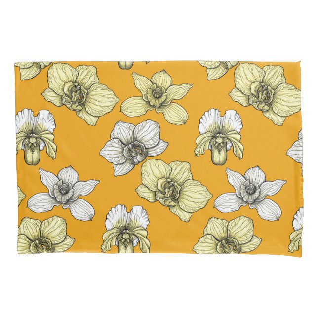 Yellow and white orchid flowers pillowcase (Front-Left)