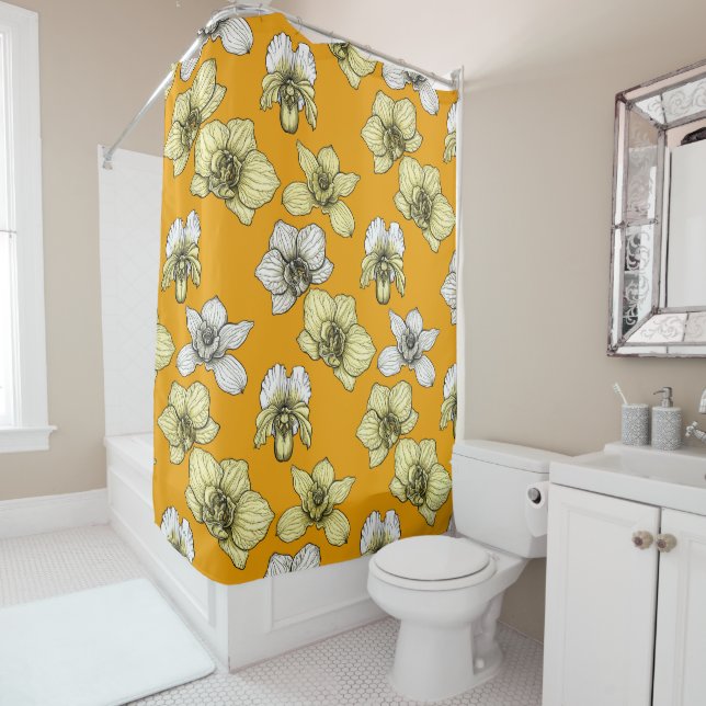 Yellow and white orchid flowers shower curtain (In Situ)