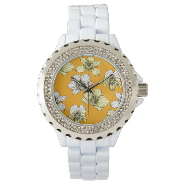Yellow and white orchid flowers watch (Front)
